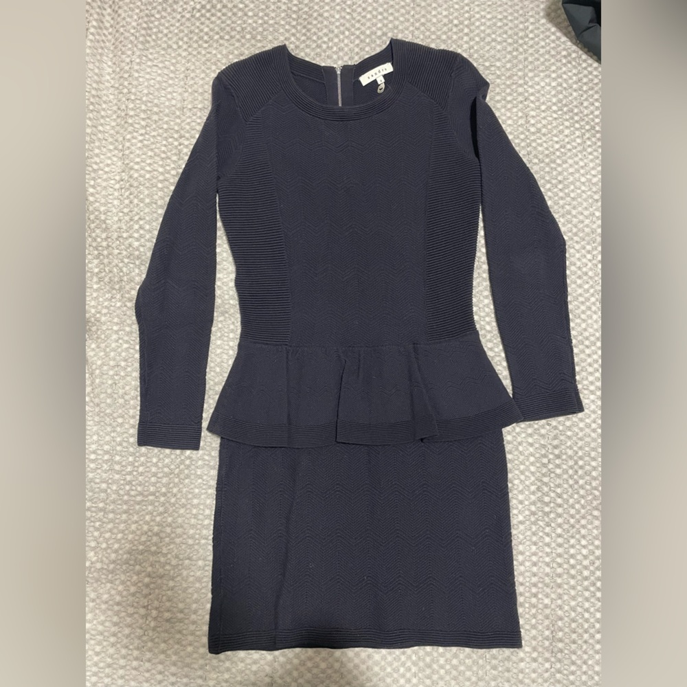 Sandro Knit Navy Peplum Dress Size 3